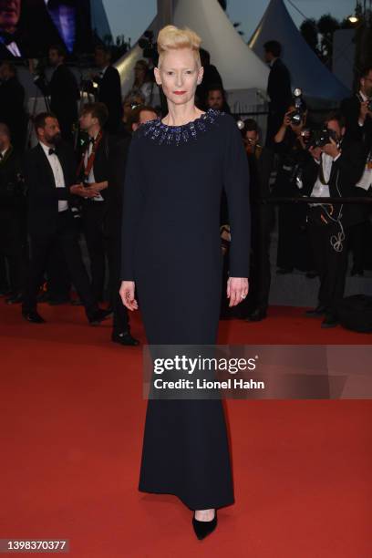 Tilda Swinton attends the screening of "Three Thousand Years Of Longing " during the 75th annual Cannes film festival at Palais des Festivals on May...