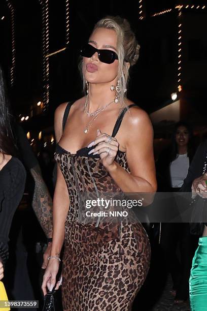 Khloe Kardashian seen arriving at Ristorante Puny in Portofino on May 20, 2022 in Portofino, Italy.