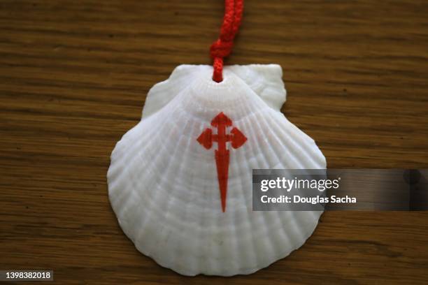 symbolic shell when walking the camino - pilgrim stockfoto's en -beelden