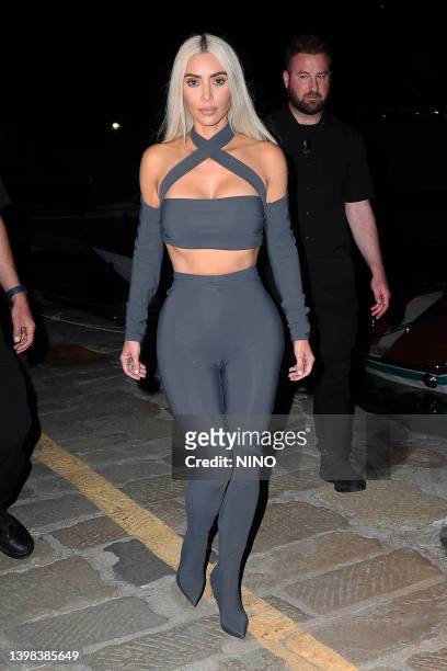 Kim Kardashian is seen out in Portofino after dinner on May 20, 2022 in Portofino, Italy.