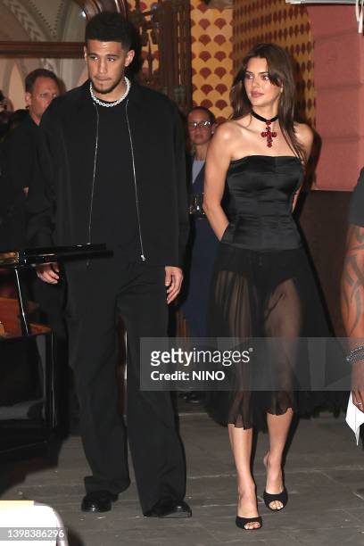 Devin Booker and Kendall Jenner are seen out in Portofino after dinner at Ristorante Puny on May 20, 2022 in Portofino, Italy.