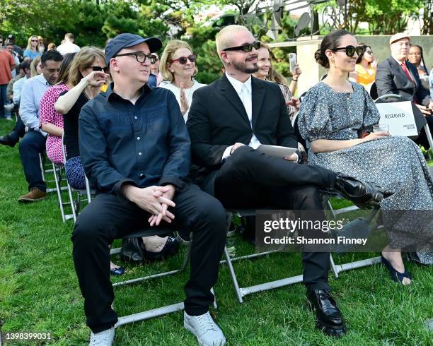 The artist KAWS and musician J Balvin visit the Hirshhorn Museum and Sculpture Garden on May 20, 2022 in Washington, DC.