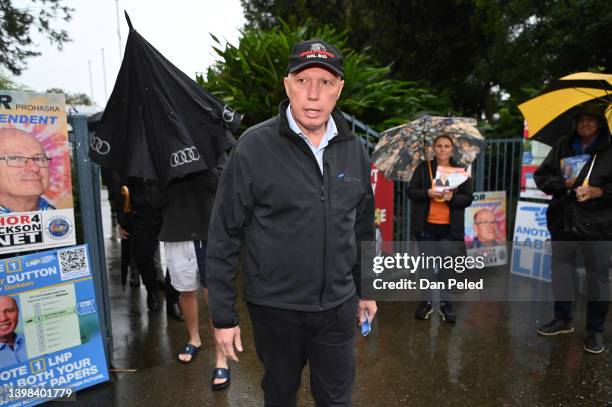 Australian Defence Minister Peter Dutton after casting his vote in his electorate of Dickson on May 21, 2022 in Brisbane, Australia. Australians head...
