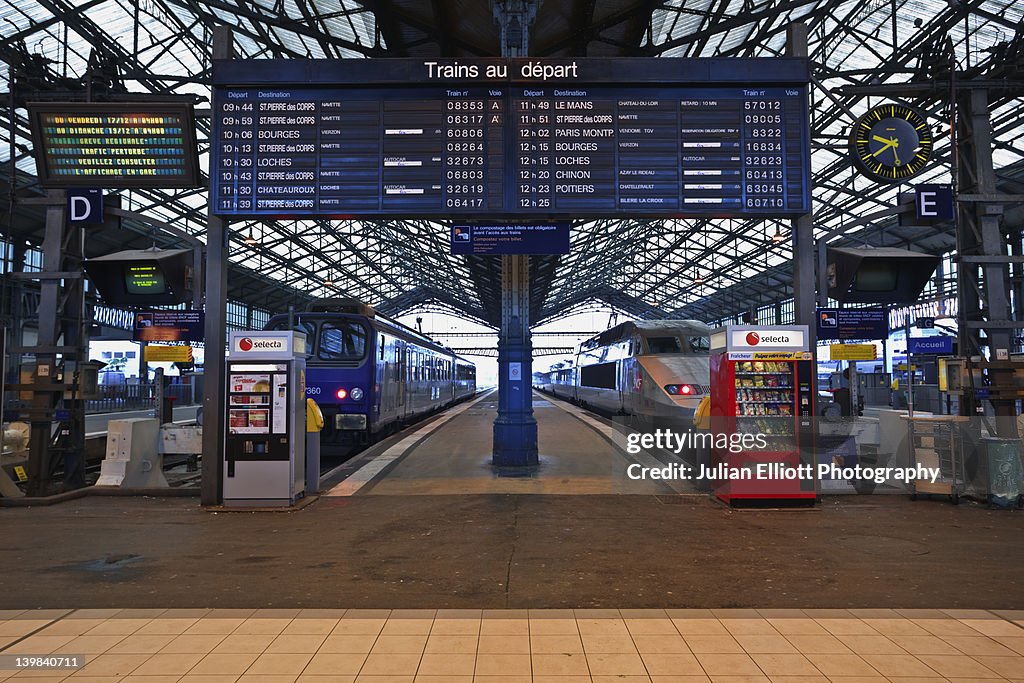 Departures board, Tours train station, France.
