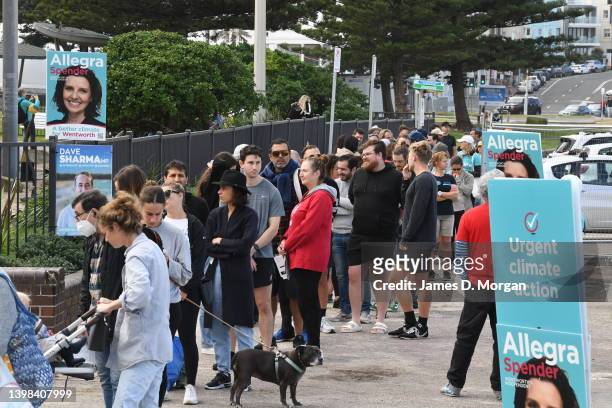 Voters wait in line outside Bondi Surf Bathers Life Saving Club in the electorate of Wentworth on May 21, 2022 in Sydney, Australia. Australians head...