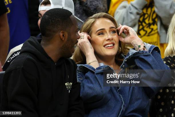 Agent Rich Paul and Adele attend Game Two of the 2022 NBA Playoffs Western Conference Finals between the Golden State Warriors and the Dallas...