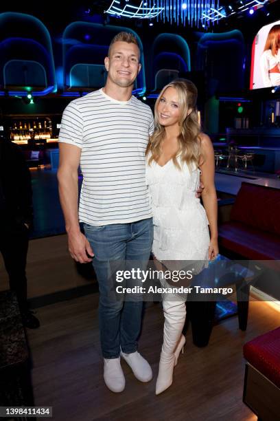 Rob Gronkowski and Camille Kostek attend as Sports Illustrated Swimsuit celebrates the launch of the 2022 issue and debut of Pay With Change at...