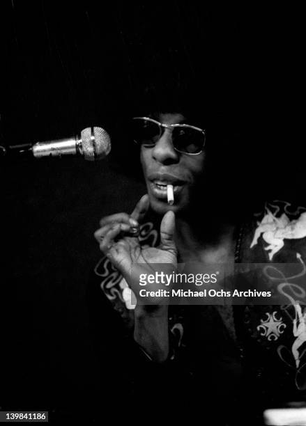 Sly Stone of the psychedelic soul group 'Sly And The Family Stone' records during a session on April 3, 1973 in San Francisco, California.