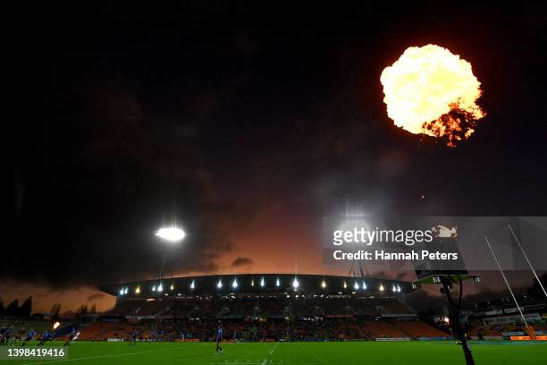 General view during the round 14 Super Rugby Pacific match between the Chiefs and the Western Force at FMG Stadium Waikato on May 21, 2022 in...