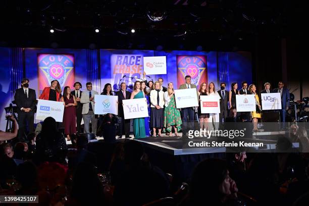 Representatives from UCLA Health, Yale, Cedars Sinai and others are seen onstage during the 29th Annual Race To Erase MS on May 20, 2022 in Los...