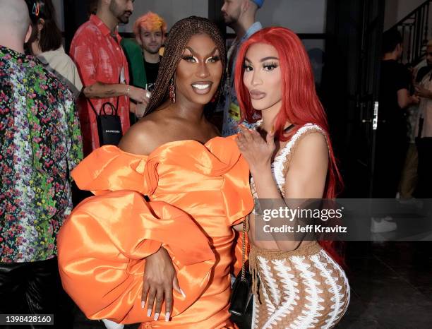 Shea Couleé and Kerri Colby attend Shea Couleé All-Stars Premiere Party at EssentiaLyfe The Hercules One on May 20, 2022 in Los Angeles, California.