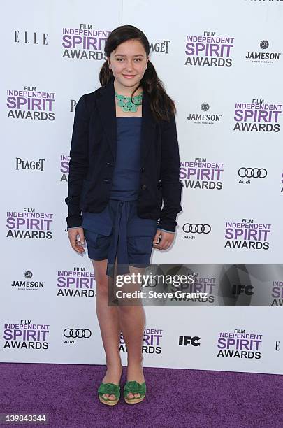 Actress Amara Miller arrives at the 2012 Film Independent Spirit Awards at Santa Monica Pier on February 25, 2012 in Santa Monica, California.