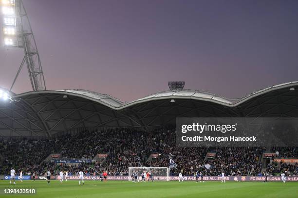 General view of play during the second leg A-League Mens Semi Final match between Melbourne Victory and Western United at AAMI Park, on May 21 in...