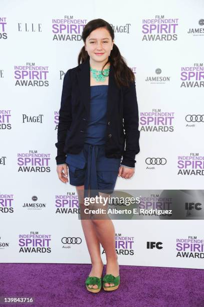 Actress Amara Miller arrives at the 2012 Film Independent Spirit Awards on February 25, 2012 in Santa Monica, California.