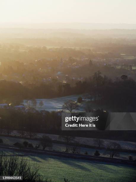 country side view from mountain in uk. - box hill stock pictures, royalty-free photos & images