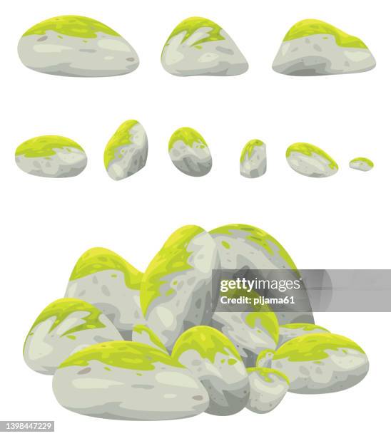 rock stone set - moss stock illustrations