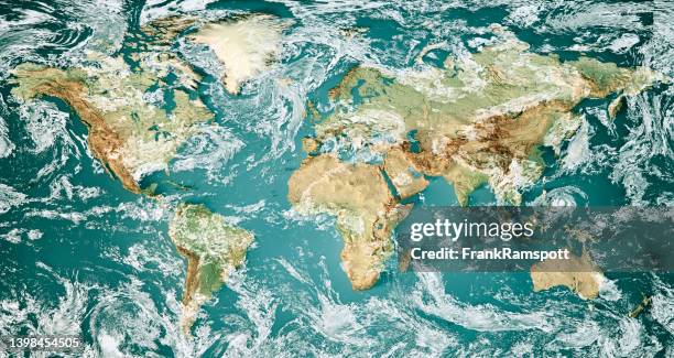 carte du monde topographique 2021-04-17 nuages 3d rendu couleur - océan pacifique photos et images de collection