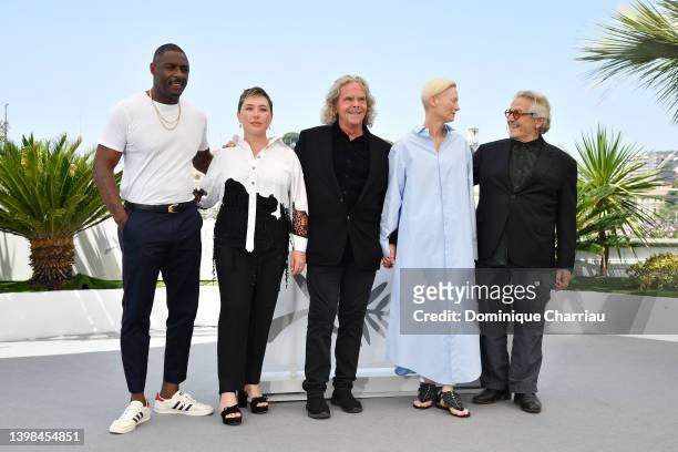 Idris Elba, Co-Writer Augusta Gore, Douglas Mitchell, Tilda Swinton and Director George Miller attend the photocall for "Three Thousand Years Of...