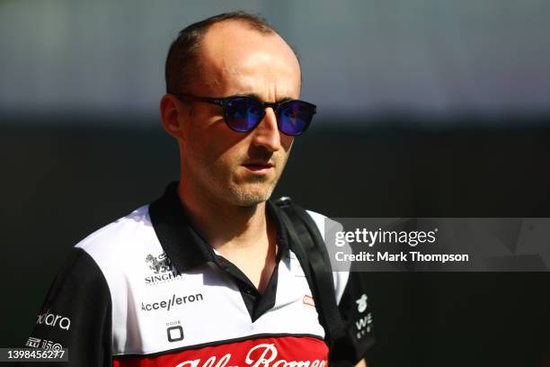 Robert Kubica of Poland and Alfa Romeo F1 walks in the Paddock prior to practice ahead of the F1 Grand Prix of Spain at Circuit de...