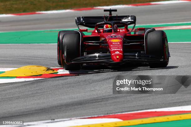 Charles Leclerc of Monaco driving the Ferrari F1-75 on track during practice ahead of the F1 Grand Prix of Spain at Circuit de Barcelona-Catalunya on...