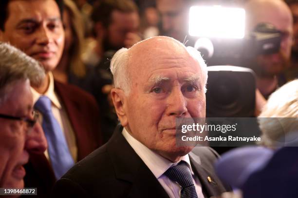 Former Prime Minister of Australia John Howard attends the Liberal Party election night event at the Fullerton Hotel on May 21, 2022 in Sydney,...