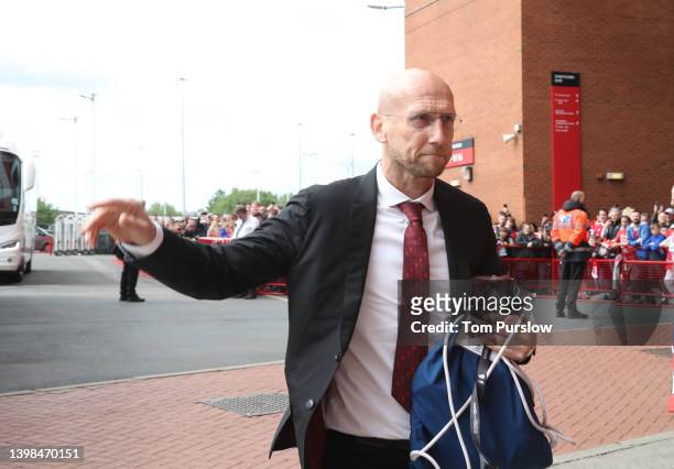 Jaap Stam of Manchester United Legends arrives ahead of the Manchester United v Liverpool: Legends of the North match in aid of the MU Foundation at...