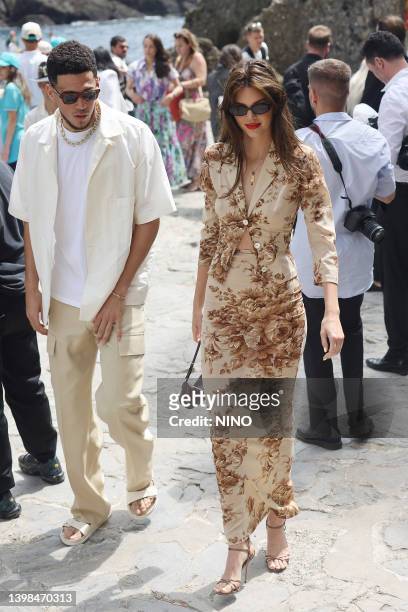 Kendall Jenner and Devin Booker arriving for lunch at the Abbey of San Fruttuoso on May 21, 2022 in Portofino, Italy.