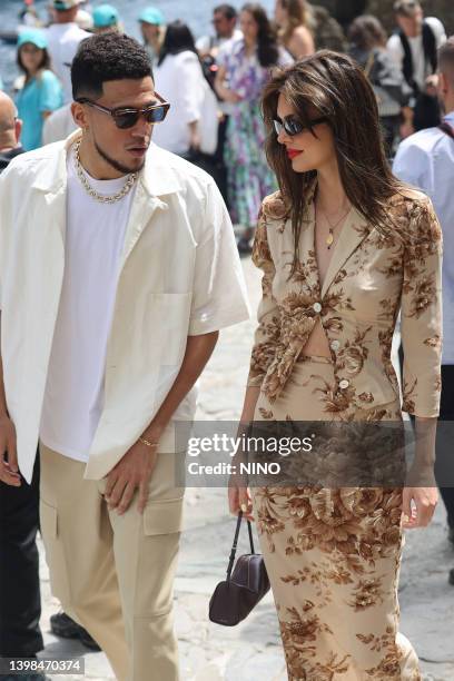 Kendall Jenner and Devin Booker arriving for lunch at the Abbey of San Fruttuoso on May 21, 2022 in Portofino, Italy.