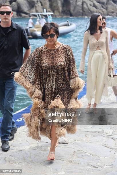 Kris Jenner arriving for lunch at the Abbey of San Fruttuoso on May 21, 2022 in Portofino, Italy.