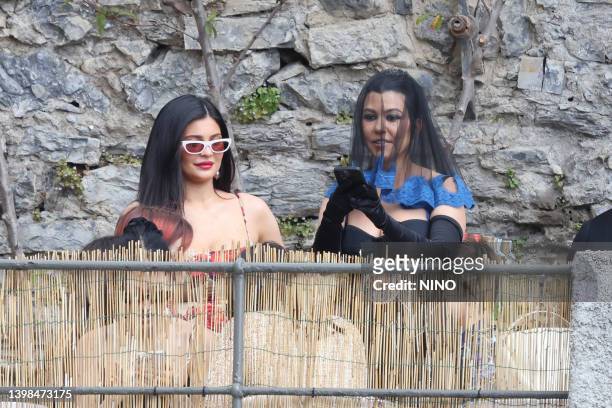 Kourtney Kardashian and Kylie Jenner at lunch reception at the Abbey of San Fruttuoso on May 21, 2022 in Portofino, Italy.