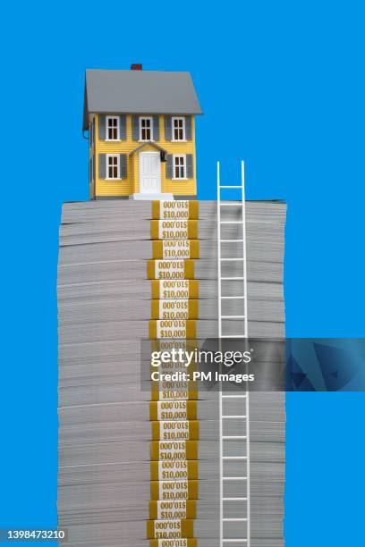 ladder to house on money - super rich stock-fotos und bilder
