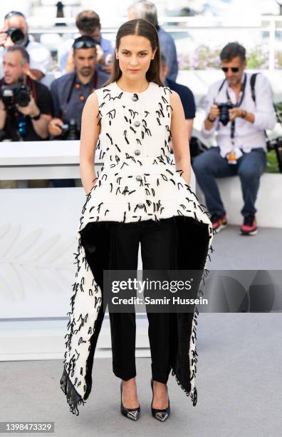 Alicia Vikander attends the photocall for "Irma Vep" during the 75th annual Cannes film festival at Palais des Festivals on May 21, 2022 in Cannes,...