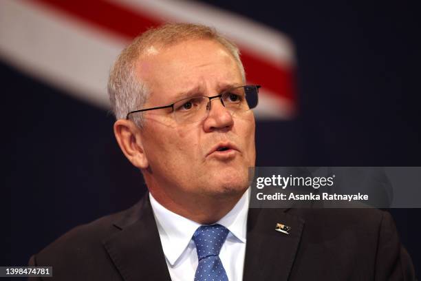 Prime Minister of Australia Scott Morrison concedes defeat following the results of the Federal Election during the Liberal Party election night...