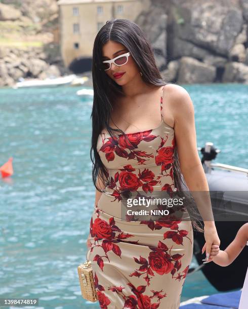 Kylie Jenner arriving for lunch at the Abbey of San Fruttuoso on May 21, 2022 in Portofino, Italy.