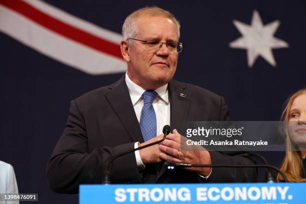 Prime Minister of Australia Scott Morrison concedes defeat following the results of the Federal Election during the Liberal Party election night...