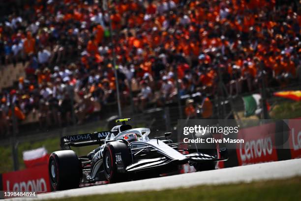 Yuki Tsunoda of Japan driving the Scuderia AlphaTauri AT03 on track during qualifying ahead of the F1 Grand Prix of Spain at Circuit de...