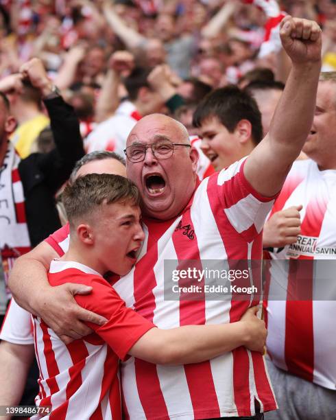 Sunderland fans celebrate their side's first goal scored by Elliot Embleton during the Sky Bet League One Play-Off Final match between Sunderland and...