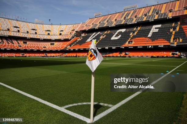 General view inside the stadium prior to the LaLiga Santander match between Valencia CF and RC Celta de Vigo at Estadio Mestalla on May 21, 2022 in...