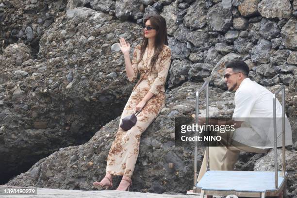 Kendall Jenner and Devin Booker leaving lunch at the Abbey of San Fruttuoso on May 21, 2022 near Portofino, Italy.