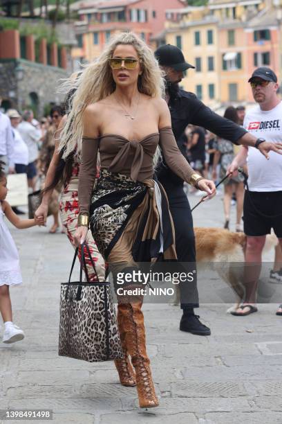 Khloe Kardashian arrives back in Portofino on May 21, 2022 near Portofino, Italy.