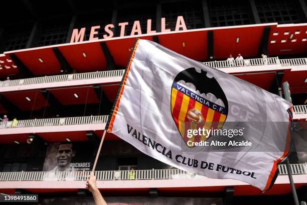 Valencia flag is flown outside the stadium prior to the LaLiga Santander match between Valencia CF and RC Celta de Vigo at Estadio Mestalla on May...