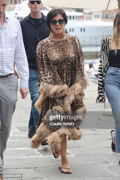 Kris Jenner arrives back in Portofino on May 21, 2022 near Portofino, Italy.