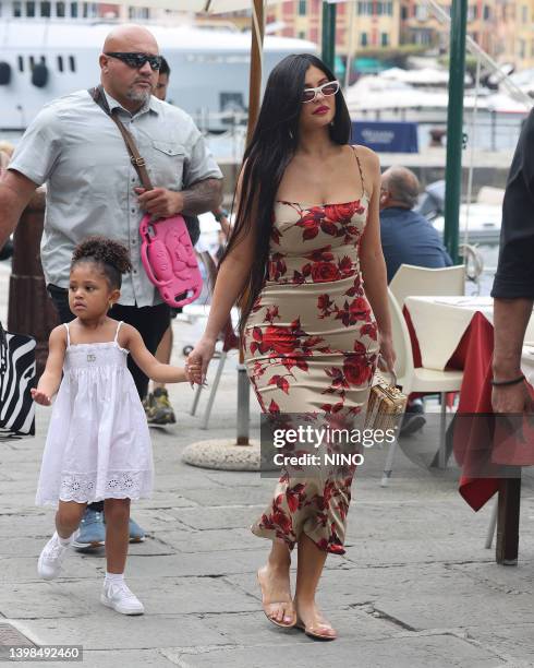 Kylie Jenner and Stormi arrive back in Portofino on May 21, 2022 near Portofino, Italy.