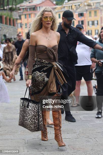 Khloe Kardashian arrives back in Portofino on May 21, 2022 near Portofino, Italy.