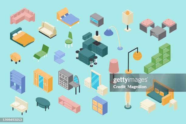 furniture isometric object - 3d objects isolated stock illustrations