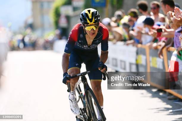 Richard Carapaz of Ecuador and Team INEOS Grenadiers attacks to during the 105th Giro d'Italia 2022, Stage 14 a 147km stage from Santena to Torino /...