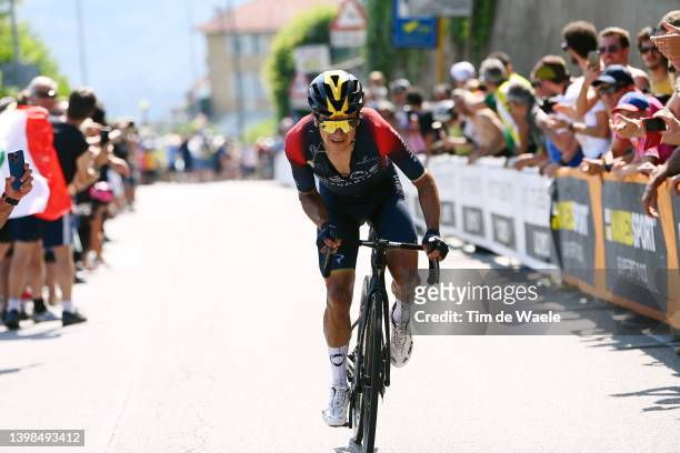 Richard Carapaz of Ecuador and Team INEOS Grenadiers attacks to during the 105th Giro d'Italia 2022, Stage 14 a 147km stage from Santena to Torino /...
