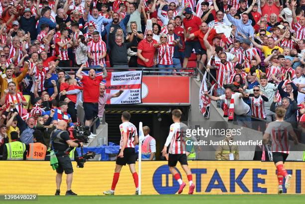 Ross Stewart of Sunderland celebrates after scoring their side's second goal in front of the fans during the Sky Bet League One Play-Off Final match...