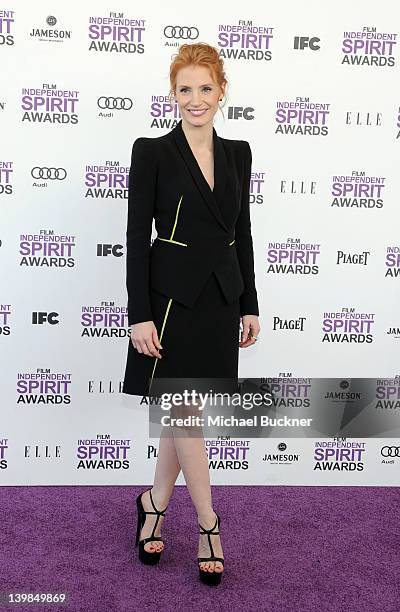 Actress Jessica Chastain arrives with Audi at the 2012 Film Independent Spirit Awards at Santa Monica Pier on February 25, 2012 in Santa Monica,...