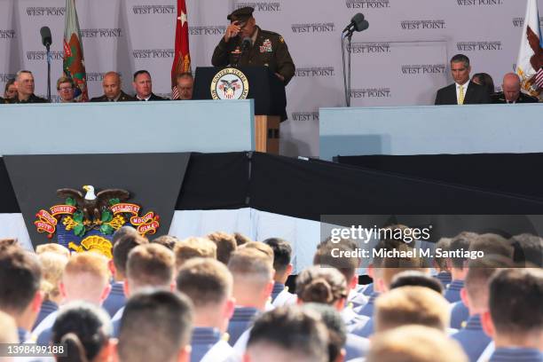 Lieutenant General and Superintendent Darryl A. Williams speaks during the 2022 West Point Commencement Ceremony at West Point Military Academy on...